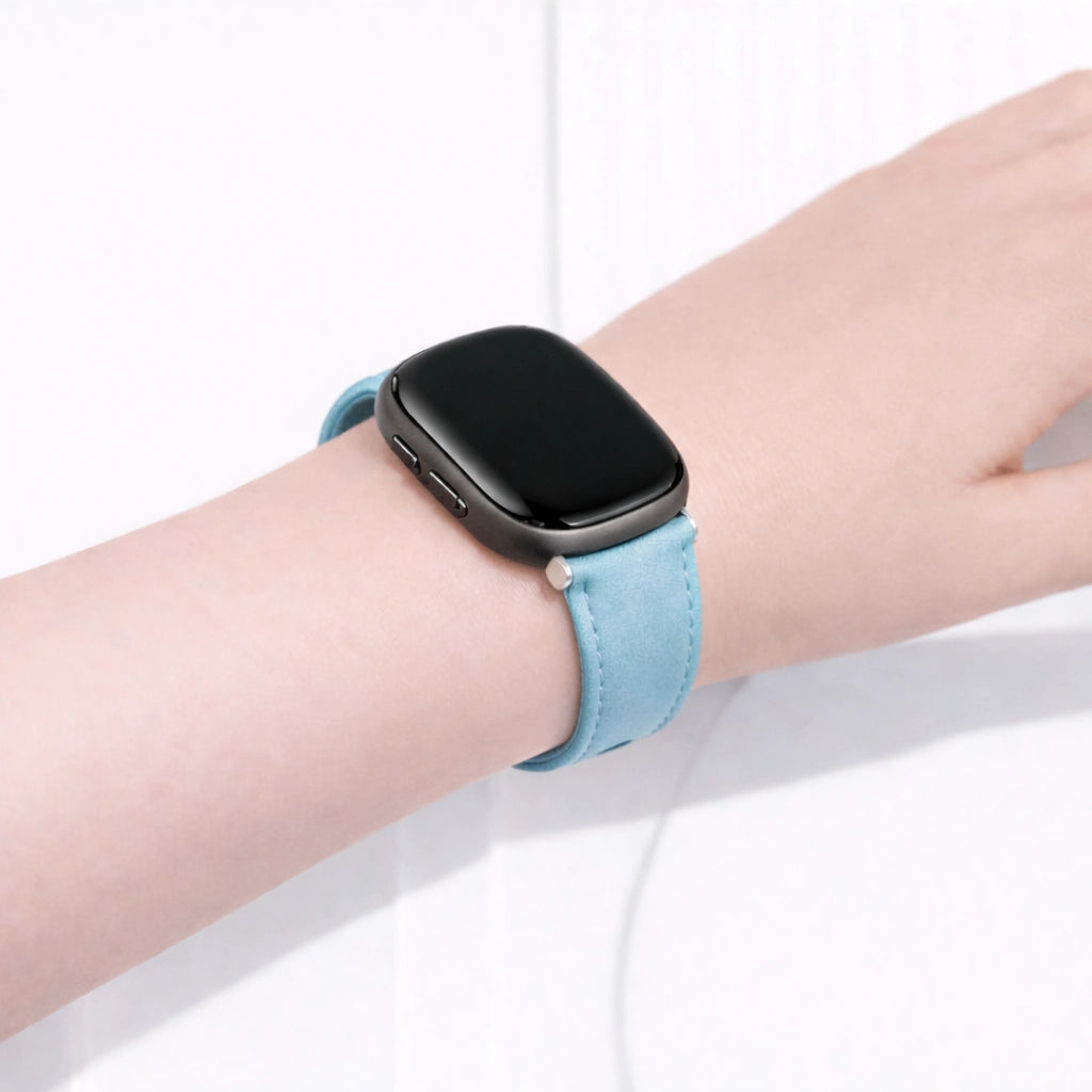 Mint leather band worn on the wrist, designed for a comfortable and secure Fitbit Versa 3 fit