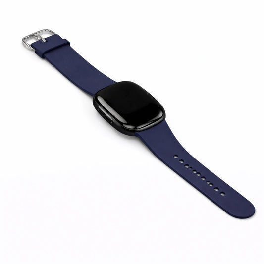 Navy blue Fitbit Versa 3 watch band in smooth silicone with secure buckle fastening
