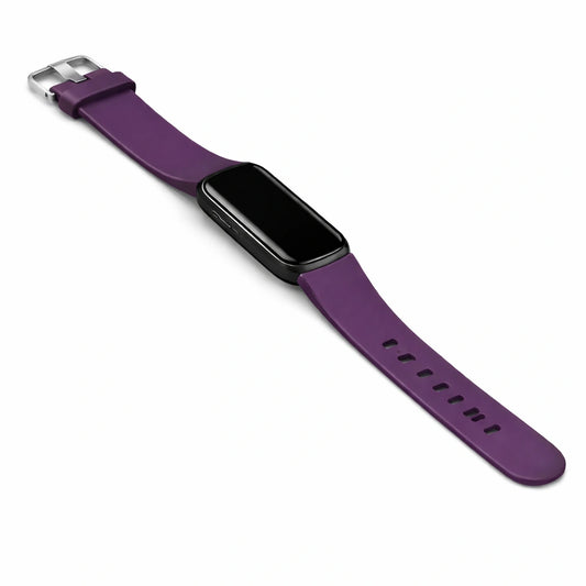 Purple Fitbit Luxe watch strap attached to tracker with smooth matte finish