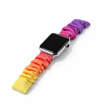 Rainbow scrunchie watch strap for Apple Watch with colourful stretchy fabric design