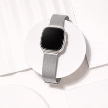 Silver mesh band for Fitbit Versa 4 with minimalist finish
