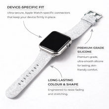 Silver sparkly Apple Watch watch strap in premium silicone with secure device-specific fit