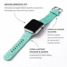 Teal glitter Apple Watch band in premium silicone with secure device-specific connectors