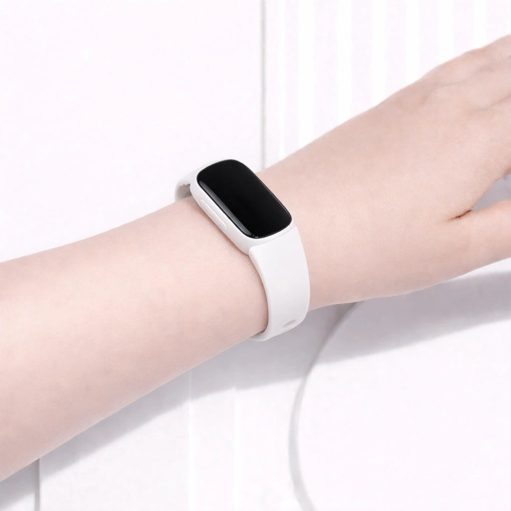 White watch band for Fitbit Inspire 3 worn on the wrist