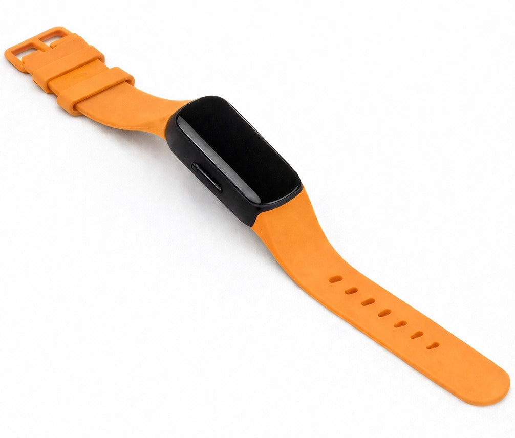 Orange silicone watch strap for the Fitbit Inspire 3