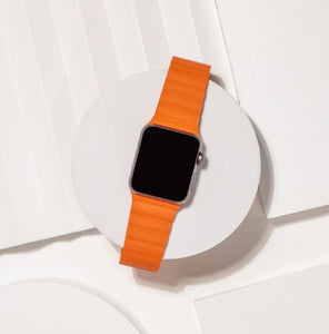 Orange 2 Part Leather Apple Watch Band