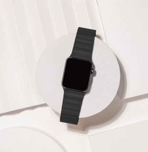 Black 2 Part Leather Apple Watch Strap