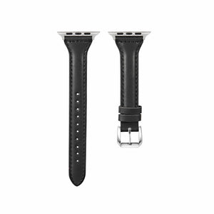 Black Slim Leather Apple Watch Band