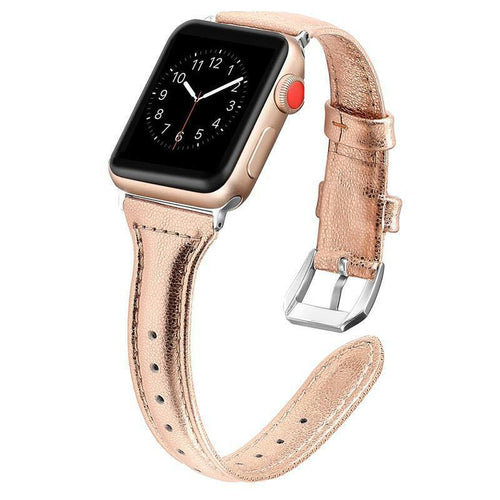 Rose Gold Shiny Slim Leather Apple Watch Strap