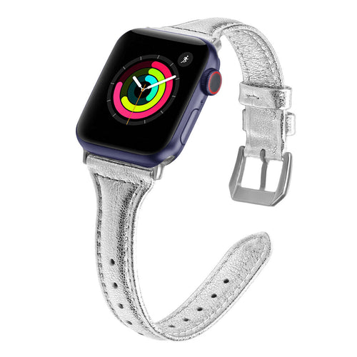 Silver Slim Leather Apple Watch Strap