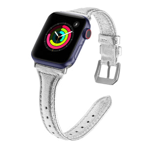Silver Slim Leather Apple Watch Strap