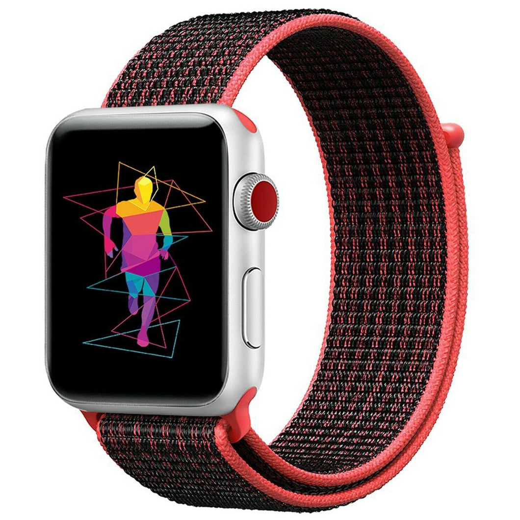Black/Red Nylon Apple Watch Strap
