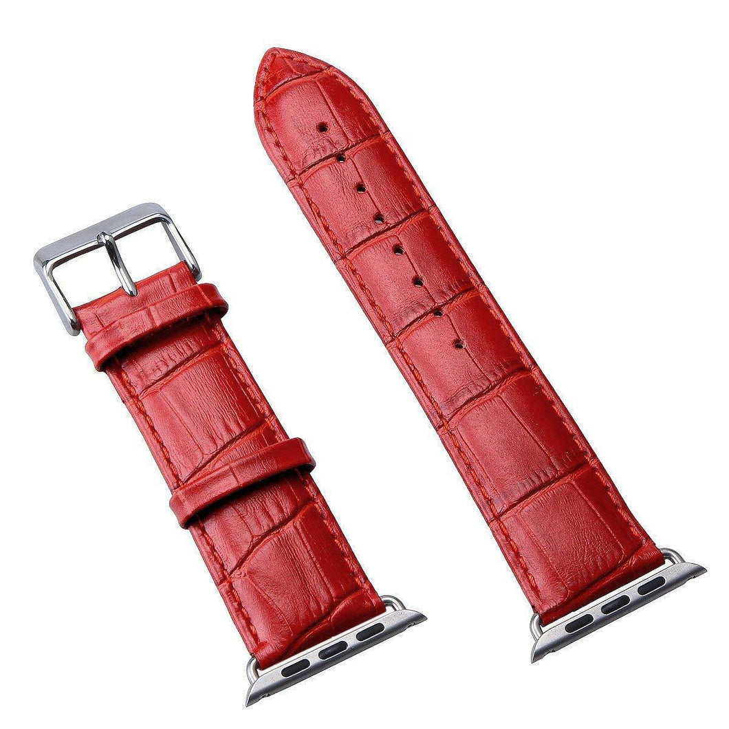 Red Crocodile Leather Apple Watch Band