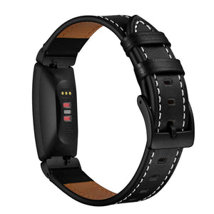 Black Leather Band for Fitbit Inspire HR