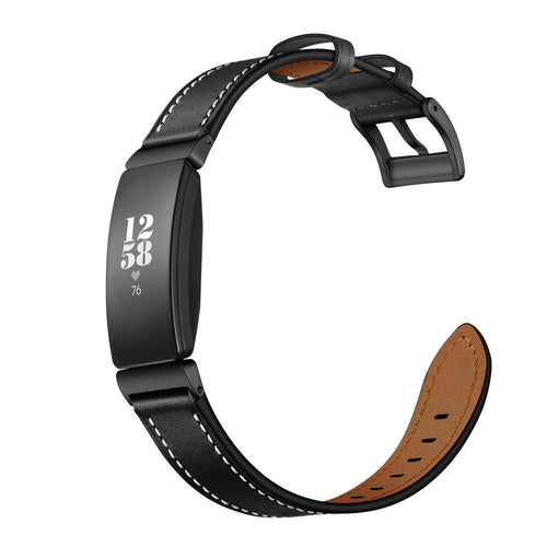 Black Leather Strap for Fitbit Inspire HR