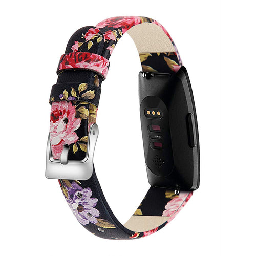 Black/Pink Leather Strap for Fitbit Inspire HR