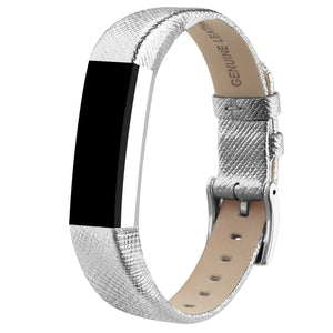 Silver Leather Strap for Fitbit Alta