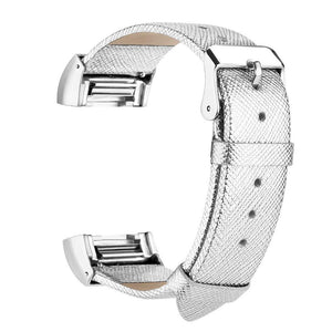 Silver Leather Strap for Fitbit Charge 2