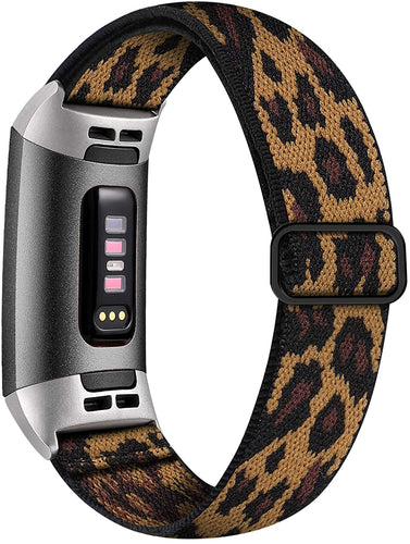 Leopard Print Nylon Elastic Strap for Fitbit Charge 4