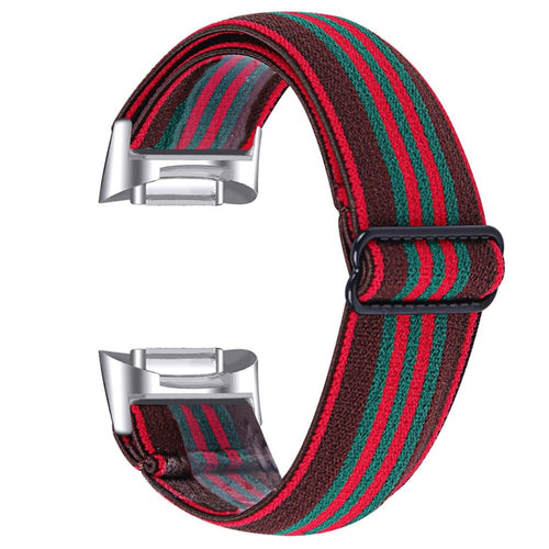 Red/Green Stripes Nylon Elastic Strap for Fitbit Charge 5