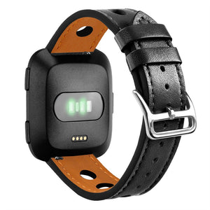 Black Leather Band for Fitbit Versa