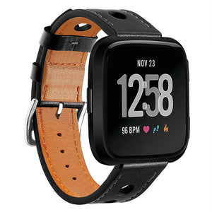 Black Leather Strap for Fitbit Versa 2