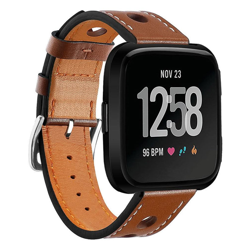 Brown Leather Fitbit Versa Strap Premium Genuine Leather Band