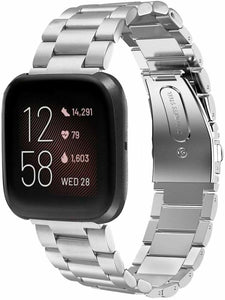 Silver Stainless Steel Fitbit Versa Strap Premium Metal Band