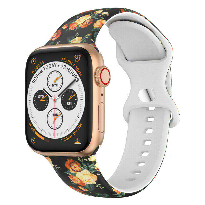 Red Rose Pattern Apple Watch Strap FitStrapsUK