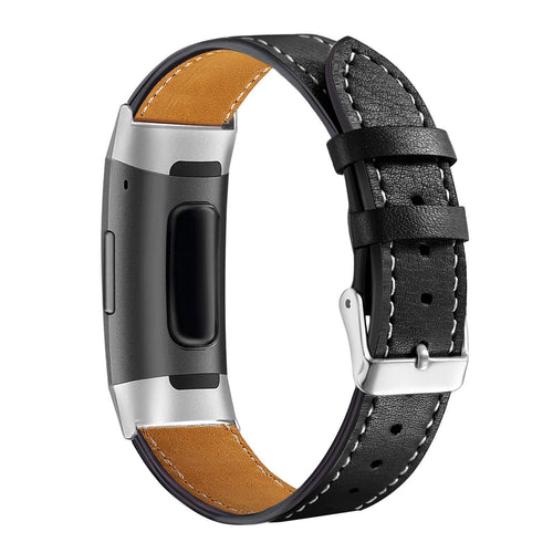 Black Leather Fitbit Charge 5 Strap 